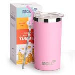 Mollcity Kids Tumbler 12 oz Stainless Steel Double Wall Vacuum Insulated Skinny Tumbler with Lids and Straws-Reusable Metal Water Cup for Girls-Spill Proof & BPA Free(Purple Pink)