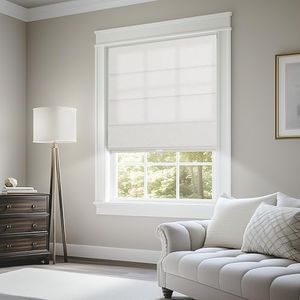 BERISSA Light Filtering Roman Shades for Windows Cordless,Pull Down Jacquard Fabric Roman Blinds,Privacy Window Shades for Door Windows,Bedroom,Office,Easy to Install,White,Custom Size