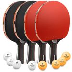 Sportout Table Tennis Bats, Portable Table Tennis Set, Ping Pong Bats for Outdoor Indoor Table Tennis Table with 3-Star Ping Pong Balls, High-Performance Paddle, Compact Storage Case (4-player set)