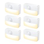 Criacr 【6 Pack】 Motion Sensor Night Light, Battery Powered Motion Sensor Lights Indoor, Stick-On Under Cupboard Kitchen Lights with Adhesive Pads, Auto/On/Off for Wardrobe Stair Kitchen Warm White