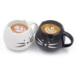 Nofinis Cute Cat Coffee Mug Set - Lovely Ceramic Cat Tea Mug Cup Set for Cat Lovers Women and Girls(12 Ounce, Black and White)