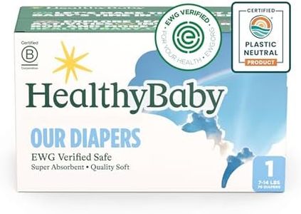 HealthyBaby Our Newborn Diapers | EWG Verified Safe & Plant-Based Diapers | Absorbent for Leak Protection | Soft Organic Cotton Shell | Chlorine-Free Diaper for Sensitive Skin | Size 1 (70 Diapers)