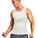 Junlan Compression Shirt for Men Slimming Body Shaper Tight Shapewear Waist Trainer Vest Workout Tank Tops (White Vest, XL)