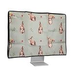 kwmobile Dust Cover for 27-28" Monitor - Linen Monitor Protector with Design - Rabbits and Flowers White/Brown/Gray Green