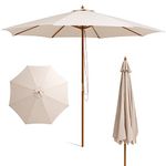 SPOTRAVEL 283CM Patio Wooden Parasol, 3 Adjustable Heights Table Market Umbrella with 8 Bamboo Ribs, Rope Pulley Lift, Detachable Pole & Vented Roof, Outdoor Canopy Sun Shade for Garden Poolside