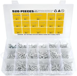 520 Pcs Aluminum Pop Rivets Assortment Kit, 16 Sizes Pop Rivets, Silver pop rivet set including 3/32" 1/8" 5/32" 3/16" 1/4" blind rivets for metal Dome Head rivet kit