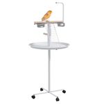 PawHut Bird Table, Bird Feeding Station with Wheels, Perches, Stainless Steel Feed Bowls, Round Tray for Indoor - White