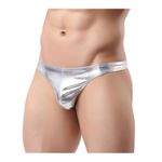 MANJIAMEI Men's Shiny Thong, Liquid Metallic Low Rise T-Back Thong, Sexy Bulge Pouch G String Thong Jockstrap, Sparkly Men's Under Panties for Clubwear, Seamless Bikini Briefs Underwear for Dancewear