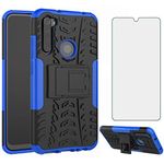 Phone Case for Xiaomi Redmi Note 8 with Tempered Glass Screen Protector Cover Flim and Stand Kickstand Slim Hard Rugged Hybrid Cell Accessories Xiami Xiomis Xiome Redme Note8 Notes 8s Cases Black Blue