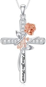 Flpruy Rose Cross Necklace for Wife from Husband 925 Sterling Silver I Love You Forever Neckalce to My Stunning Wife Cross Jewelry Gifts