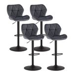 TUKAILAi Bar Stools Set of 4,Grey Velvet Exterior Breakfast Kitchen Stools Height Adustable Swivel Island Counter Chairs with Footrest and Large Metal Base for Home Dining Pub Salon