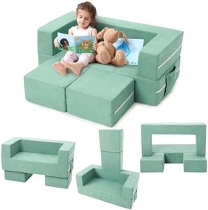 GarveeHome Kids Play Couch, 3Pcs Modular Kids Couch Toddler Couch for Playroom Bedroom Furniture, Convertible Foam Kids Play Sofa with Removable Cover, Mint Green