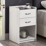 OLD CAPTAIN Nightstand with Wireless Charging Station，Modern Side Table with Drawers and Open Storage Shelf for Bedrooms (White Wood Grain) …