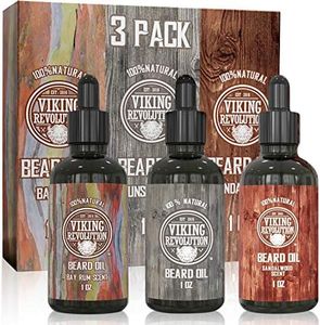 Viking Revolution - Beard Oil - All Natural Variety Beard Oil For Men With Argan & Jojoba Oils - Bay Rum, Unscented, Sandalwood - Softens, Smooths & Strengthens - Gifts For Men - 3 Pack, 3 x 30 ml