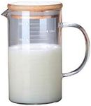 Multi-Function Glass Measuring Cup with V-Shaped Spout, High Borosilicate Graduated Beaker with Handle and Bamboo Lid for Easy Visibility, Baking, Cooking, Pouring Liquid (500ml)