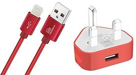 AMO USB Charger Plug UK, USB Plug Adapter Data Cable 1 Meter Compatible For iiPhones 5 5S 5C SE 7 8 X XS XR 11 12 13 14 i Pad i Pod Air Pods (Red 1Amp)