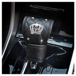 BlingSHD Black Pu Leather Car Gear Shift Cover with Bling Rhinestones Imperial Crown Decor Car Accessory