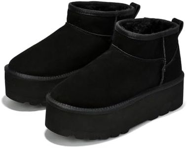 Project Cloud 100% Genuine Suede Leather Ankle Boots for Women - Fur Boots Memory Foam Womens Boots - Anti-Slip Mini Platform Boots, Lightweight Winter Boots for Women Snow Boots (Huggy, Black, 6.5)