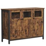 VASAGLE Sideboard, Buffet Table, Storage Cabinet with Glass Doors, Dining Room, Living Room, Hallway, Kitchen, Steel Frame, Industrial Style, Rustic Brown and Ink Black LSC099B01