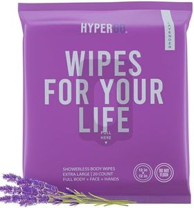 HyperGo Body Wipes - No Rinse Wet Wipes for Adults, All Natural Shower Bathing Wipes, Refreshing Body and Face Cleansing Wipes for Women and Men, 20 Extra Large Disposable Washcloths, 12x12 Lavender