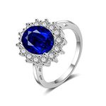 Princess Diana Kate Middleton Class Gemstone Birthstone Sapphire Red Halo AAA Cubic Zirconia Statement Engagement Rings for Women, Anniversary 925 Sterling Silver Promise Rings for Her (Blue, 10)