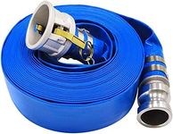 2" x 50' Blue PVC Lay-Flat Discharge Hose with Aluminum Camlock C and E Fittings, Heavy Duty Backwash Hose, Durable Reinforced Pool Drain Hose for Swimming Pools