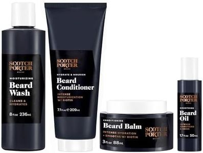 Scotch Porter Beard Collection – Cleanse, Moisturize, Soothe & Style Coarse, Dry Hair while Encouraging Growth for a Fuller/Healthier-Looking Beard – Includes Full-Size Wash, Conditioner, Serum & Balm