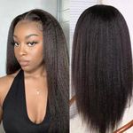 4x4 Yaki Lace Frontal Human Hair Wig For Black Women Brazilian Virgin Hair Wigs 4x4 Kinky Straight Frontal Wigs Human Hair Pre Plucked With Baby Hair Natural Black Color 14 Inch