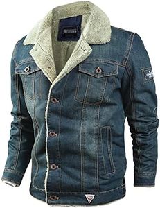 Flygo Men's Sherpa Fleece Lined Denim Trucker Jacket Winter Jean Jacket Cowboy Coat (Small, Dark Blue)