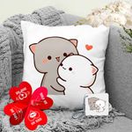 Cronkraft Printed Cushion Cover & Keychain Love Card Peach GOMA, Milk Mocha Bear Panda, BUBU DUDU Gift for girlfiend Boyfriend Anniversary Wedding Birthday for All Occasions