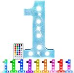 Pooqla Colorful Marquee Numbers with Remote, RGB Light Up Numbers, Glitter LED Lighted Number Lights Battery Powered, Christmas Birthday Gift Home Bedroom Wedding Shiny Party Decoration, Number 1