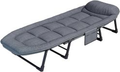 LOOKMINT Folding Camping Bed, Comfortable Portable Foldable Bed with Mattress Pillow Premium Single Lounge Chair, Indoor Outdoor Beach Bed for Camp Office Lounger (Upgrade Grey)