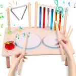 Kids Drum Set for Toddlers Musical Instruments Baby Drum Set 8 in 1 Musical Toys with Chime Bar and Triangle Percussion, Wooden Drum kit Educational Sensory Toys Gifts for Children Boys Girls