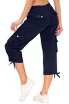 MoFiz Women's Capri Pants Relaxed-Fit 3/4 Cropped Trousers Wide Leg Casual Pants Trousers with Drawstring Cargo Pockets Navy Size L