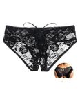 ohmydear Lace Thongs for Women Underwear Sexy Sheer Knickers Adjustable Criss Cross G-Strings Plus Size Ladies Thongs Keyhole Panties Bikini Briefs Size 20-22 Black