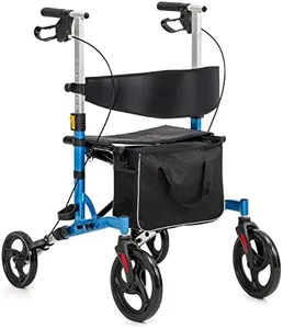 Homfan Rolling Walkers for Seniors with Seat Double Folding Rollator Walkers Lightweight Aluminium Frame Rollator Walker/Comfort Handles with Dual Braking System/Thick Backrest/ 4 Wheels(Blue)