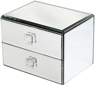 American Atelier 2-Drawer Mirror Jewelry Box with Beads, 6.2 x 4.7 x 4.7-Inch, Silver