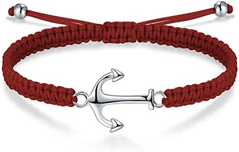 J.Endéar Pulsera Ancla Plata 925 Hecha A Mano Trenzada Filigrana Cuerda Pulsera Mujeres Hombres Verano Náutico Mar Joyería Regalo, Granate