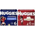 Huggies Overnites Nighttime Baby Diapers (Size 6) + Huggies Little Snugglers Diapers (Size 6) | Giga Pack Bundle