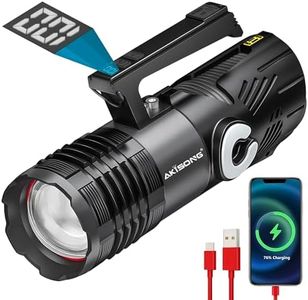 AKISONG 150W XHP360 LED Rechargeable Spotlight, 18000 Lumens Waterproof Zoomable Powerful Flashlight with Side Lamp & USB Output, 3300ft Long Range Handheld Searchlight for Emergency, Camping, Hunting