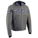 Milwaukee Leather MLM1562 Men's Distressed Grey Leather Jacket with Reflective Skulls - Large