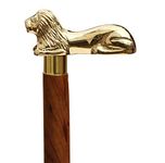 White Whale LION Walking Stick - Men Derby Canes and Wooden Walking Stick for Men and Women - 37" Brown Ebony Brass Handle in Golden Tone Natural Wood Unisex Cane