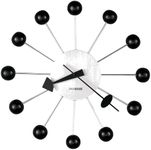 Howard Miller Ball Wall Clock 625-333 – Brushed Nickle-Finished Center with 12 Black Satin Balls, Nickle-Finished Rods, Black Hands Duo-Tone Style, Quartz Movement