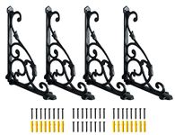 4 Pack Decorative Shelf Brackets,11 * 7.5 Inch Cast Iron Shelf Supply,Antique Black Corbel,Screws Anchor Included