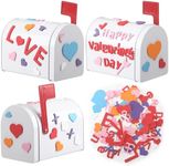 Tandefio 3 Pcs Valentine Day Mini Tinplate Toy Mailbox Small Mailbox with EVA Stickers White Mailbox for Classroom Playhouse DIY Craft Valentine's Exchange and Decorating Activities