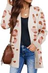 ZESICA Women's Fall Winter Long Sleeves Open Front Leopard Print Knitted Sweater Cardigan Coat Outwear,Orange,Medium