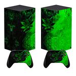 playvital Custom Vinyl Skins for Xbox Series X, Wrap Decal Cover Stickers for Xbox Series X Console Controller - Green Leaf