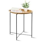 Finiky Metal Portabrew Foldable Coffee Table | Tea Table/Teapoy/Plant Stand for Home | for Indoor & Outdoor | Bed Side Table/Center Table/Snack Serving Table | Round Table Golden Black