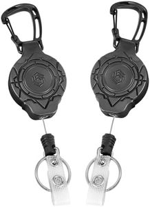 BESARME 2 Pack Retractable Keychain Badge Reel Heavy Duty Carabiner Badge Holder Tactical ID Badge Reel with Steel Cord