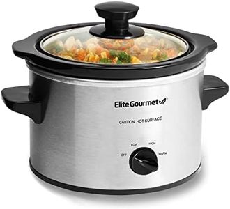 Elite Gourmet MST-250XS Electric Slow Cooker Ceramic Pot, Adjustable Temp, Entrees, Sauces, Stews & Dips, Dishwasher Safe Glass Lid & Crock, 1.5 Quart, Stainless Steel